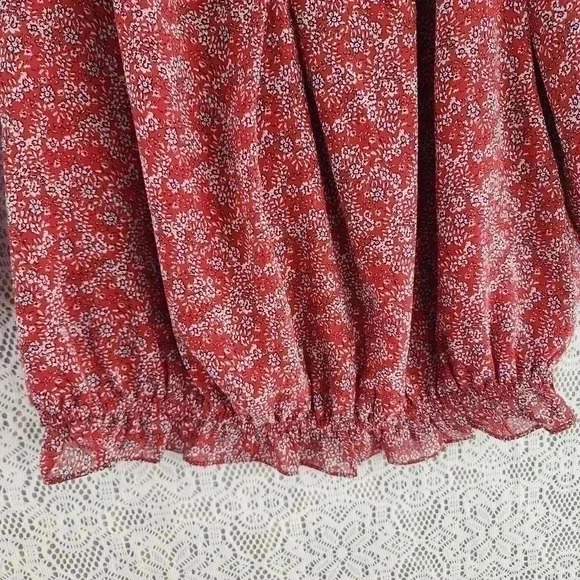 Max Studio Ruffle ScoopNeck Floral Keyhole Cold Should Chiffon Blouse M - Picture 6 of 12